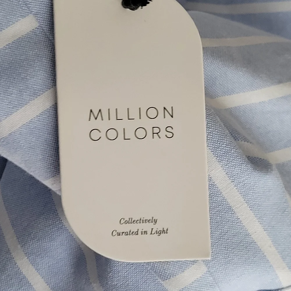 Million‎ Colors Blue Striped Midi Shirt Dress Long Sleeve Linen Cotton